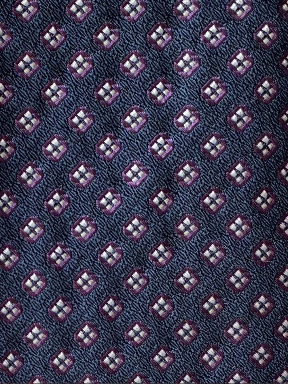 J. Crew Silk Navy, Purple, & White Diamond Tie - Handmade